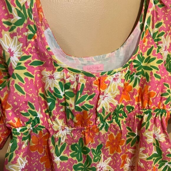Lilly Pulitzer Floral Print Babydoll Short Sleeve Top - size 8 - Picture 5 of 8